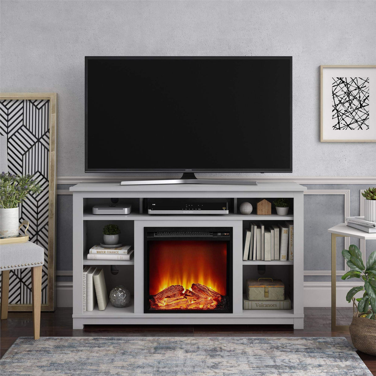 Edgewood Fireplace TV Stand for TVs up to 55", Dove Gray