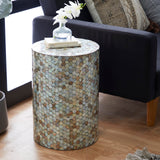 Deco 79 Mother of Pearl Shell Geometric Handmade Side End Accent Table, 14" x 14" x 20", Multi Colored