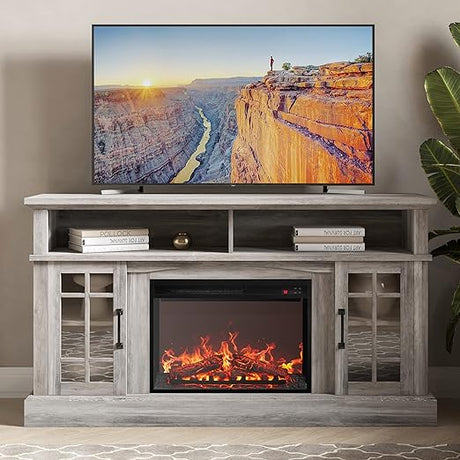 Traditional 58" Rustic TV Stand with 23" Electric Fireplace Heater