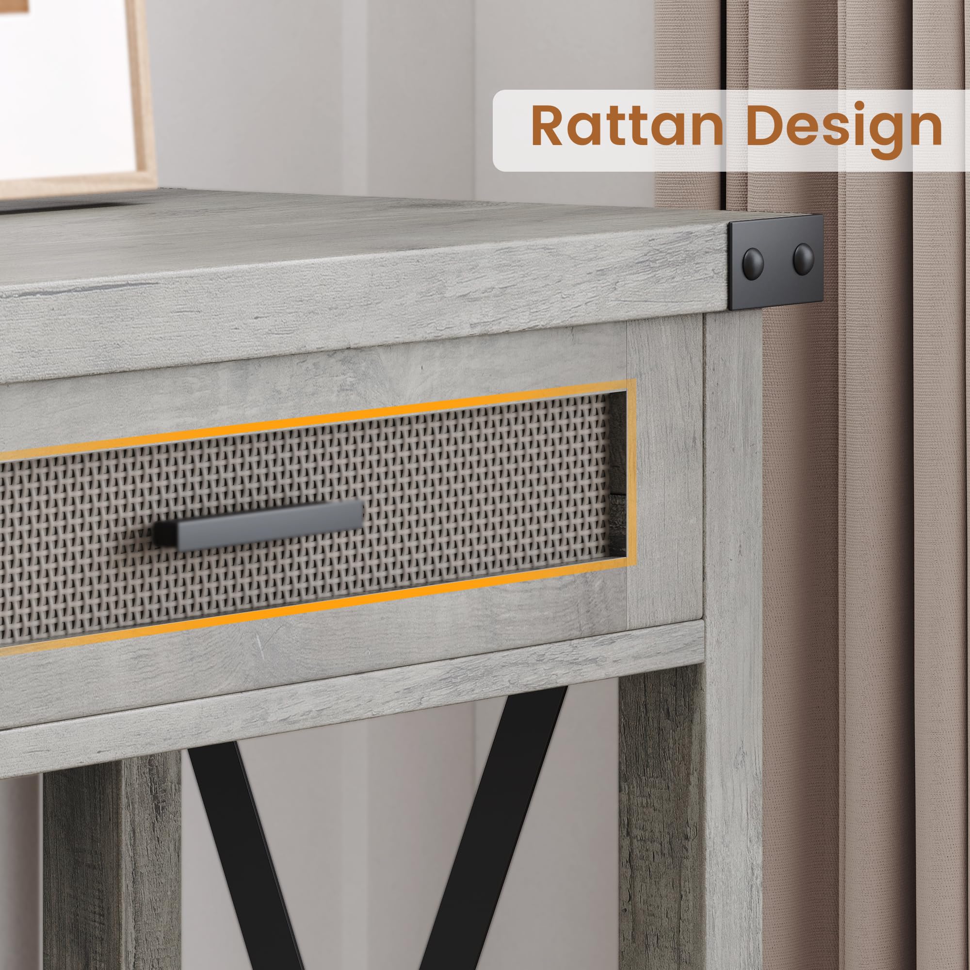 Farmhouse Entryway Table with Rattan Drawers, Grey Console Table for Entryway,