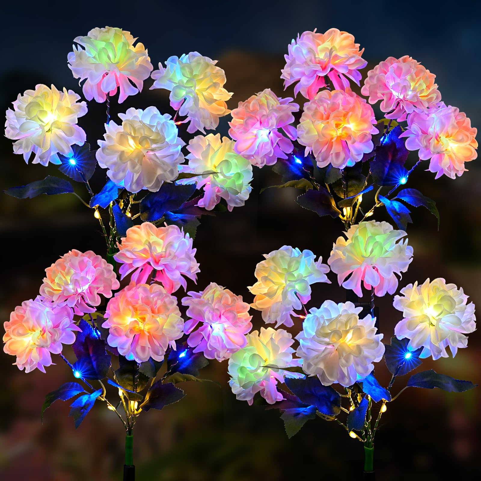 4 Pack Solar Garden Lights Outdoor, LED Colorful Waterproof Solar Powered