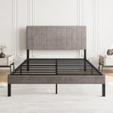 Full Size Upholstered Bed Frame with Tufted Headboard and Metal Slats Support, Heavy