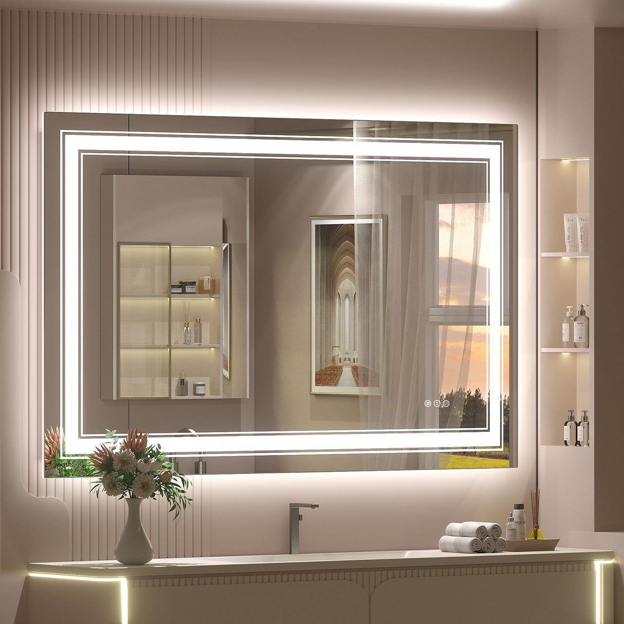 44x30 LED Bathroom Mirror, Lighted Mirror for Bathroom Wall, Backlit and Front lit, Dimmable,