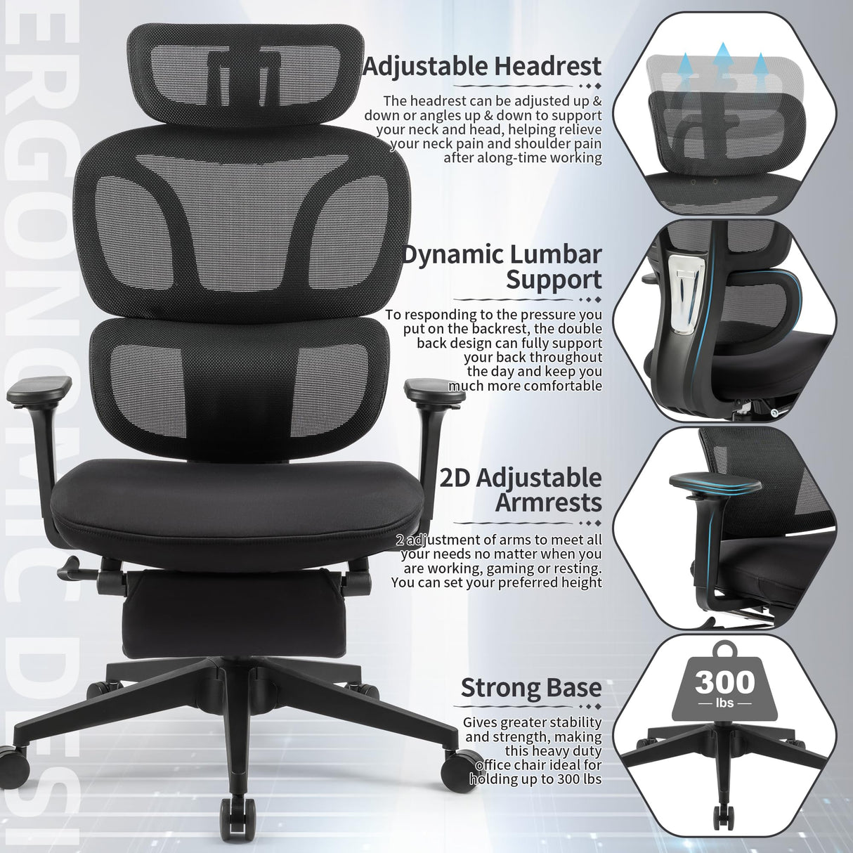 Mesh Office Chair, High Back Desk Executive Computer Chair with Hanger,