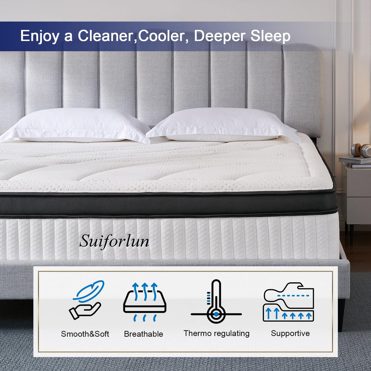 Queen Mattress, 14 Inch Hybrid Mattress Queen, Cool Gel Memory Foam and Heavier