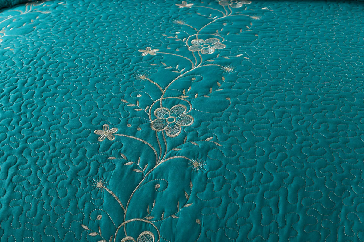 3 Piece Lightweight Bedspread Quilt Set Microfiber Quilt Embroidered Bedspreads Bed Coverlet Set, Lapaz (Teal, Queen)