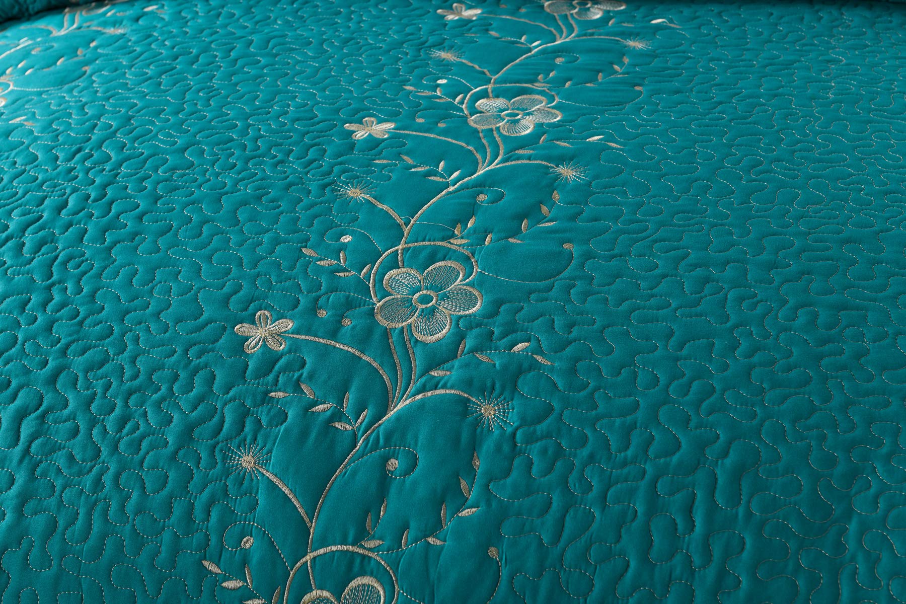 3 Piece Lightweight Bedspread Quilt Set Microfiber Quilt Embroidered Bedspreads Bed Coverlet Set, Lapaz (Teal, Queen)