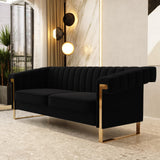 JINGDIAN Mid-Century Modern Black Velvet Sofa with Gold Metal Legs, 83.86"