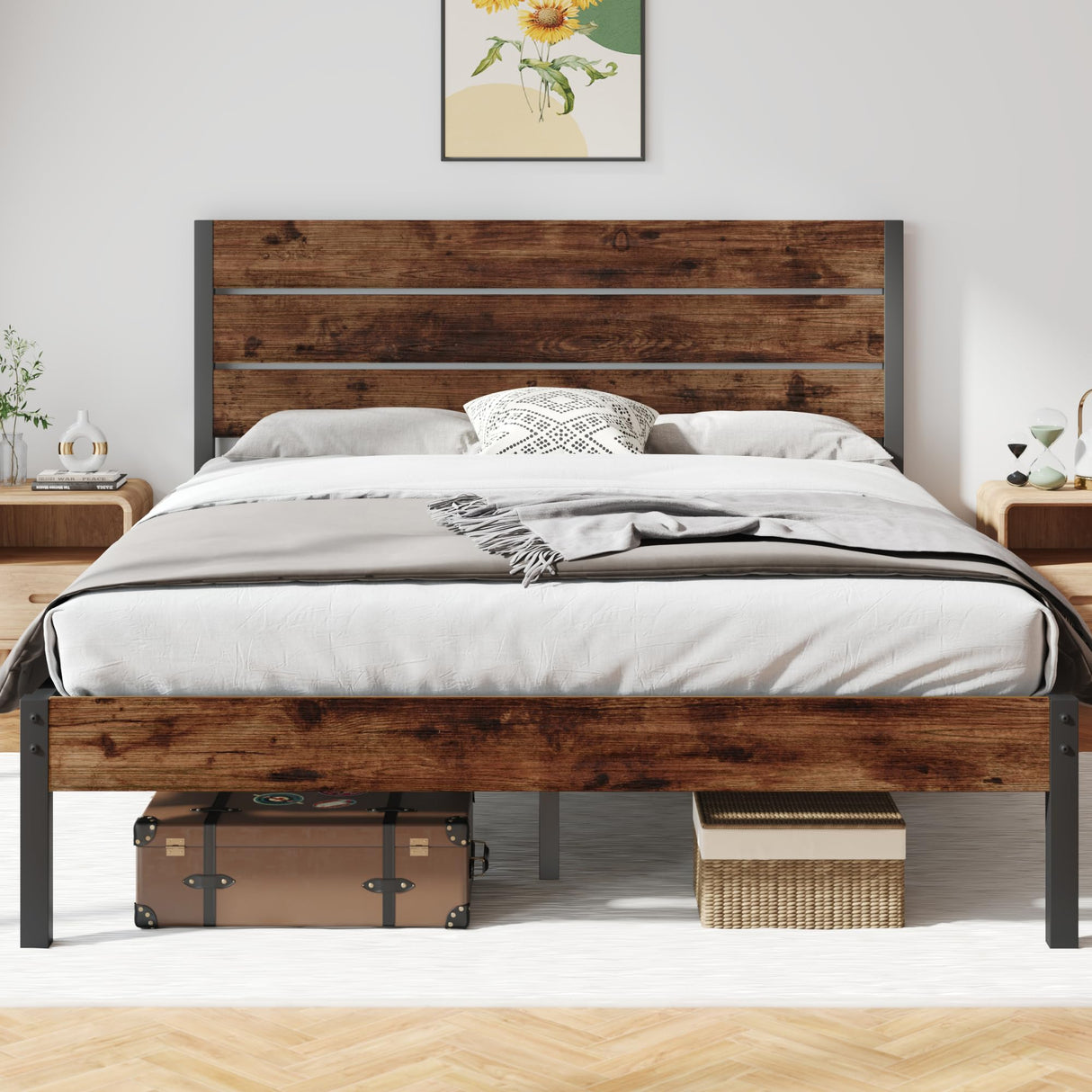 Queen Bed Frame with Headboard and Footboard,