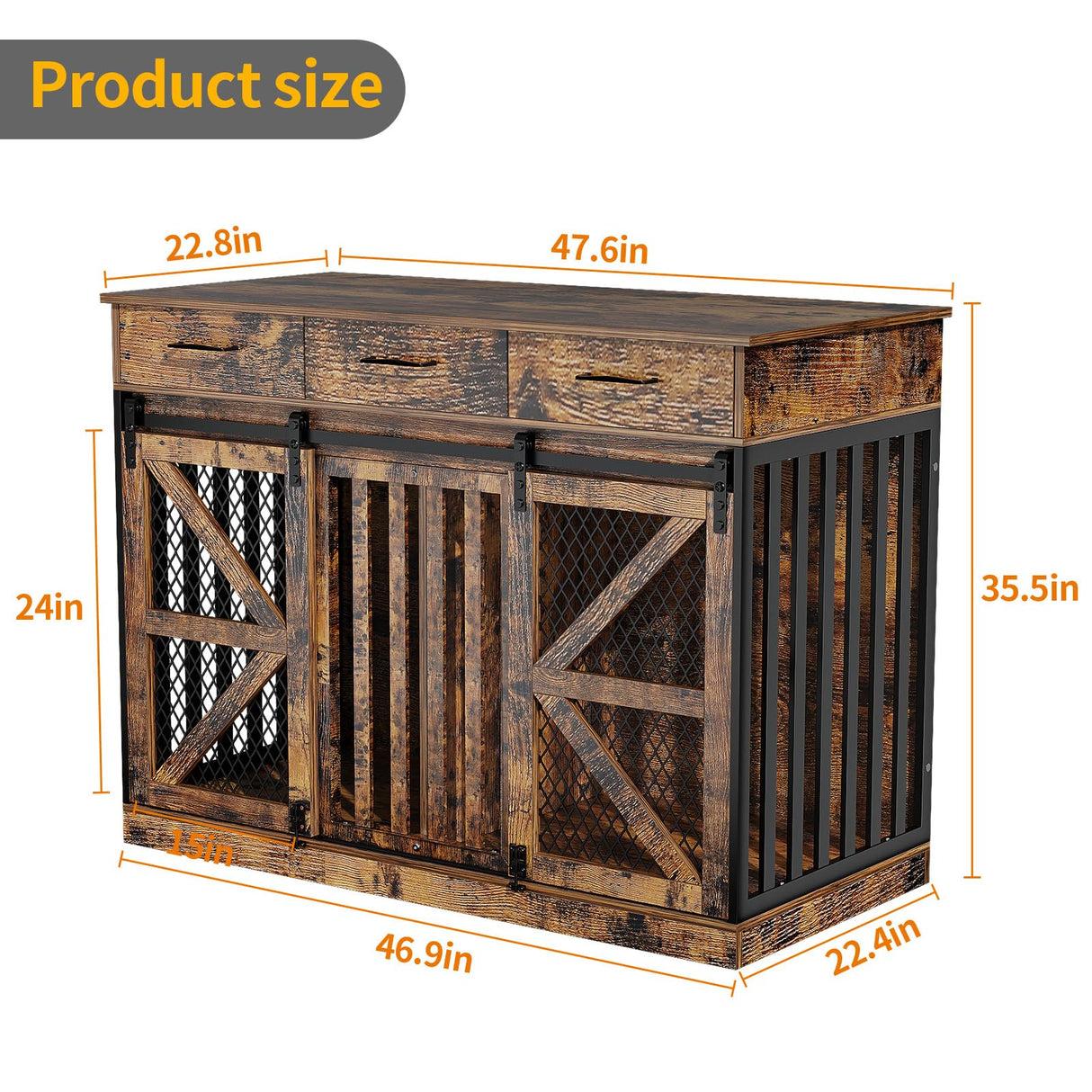 48" Double Dog Crate Furniture with Divider & Storage Drawers