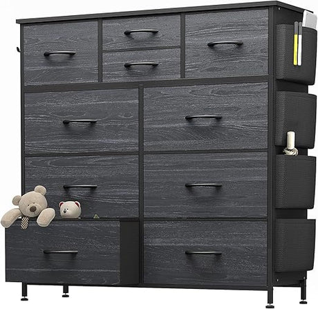 Dresser for Bedroom with 10 Drawers, Chest of Drawers with Side Pockets, Hooks