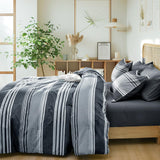 7 Pieces Queen Comforter Set, Striped Bed in A Bag, Charcoal Grey Stripe Comforter