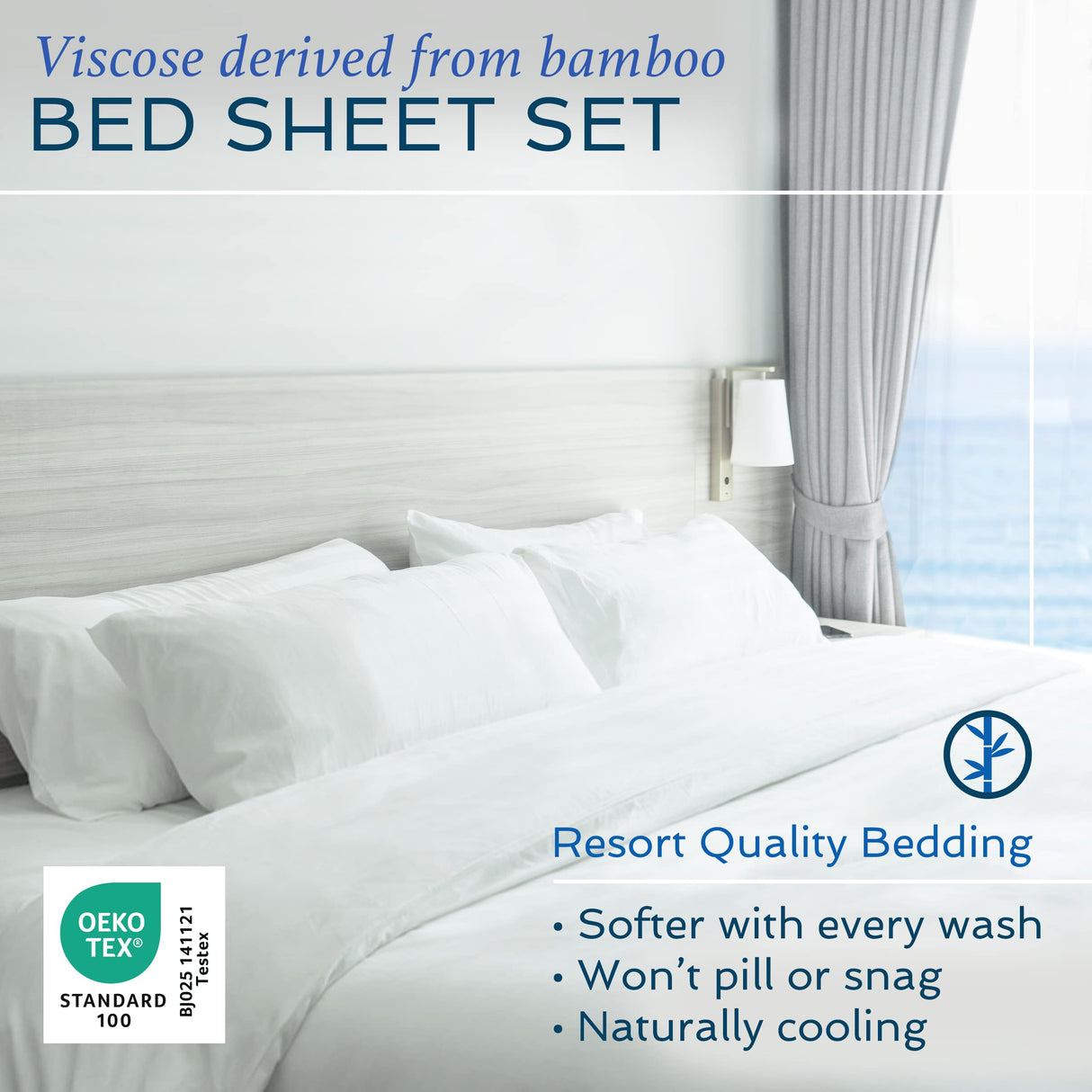 100% Viscose Derived from Bamboo Sheets Full- Cooling Luxury Bed Sheets w Deep