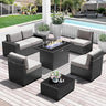 Outdoor Patio Furniture Set with 44" Fire Pit Table Rattan Sectional Sofa