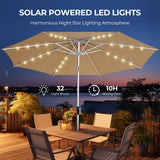 9ft Solar Patio Umbrella - Solar Lights LED Lighted Outdoor Aluminum