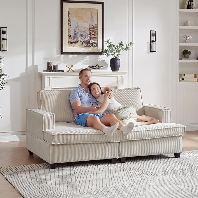 75" Oversized Loveseat Sofa, 2 Seat Comfy Corduroy Couch with Adjustable Seat Depth