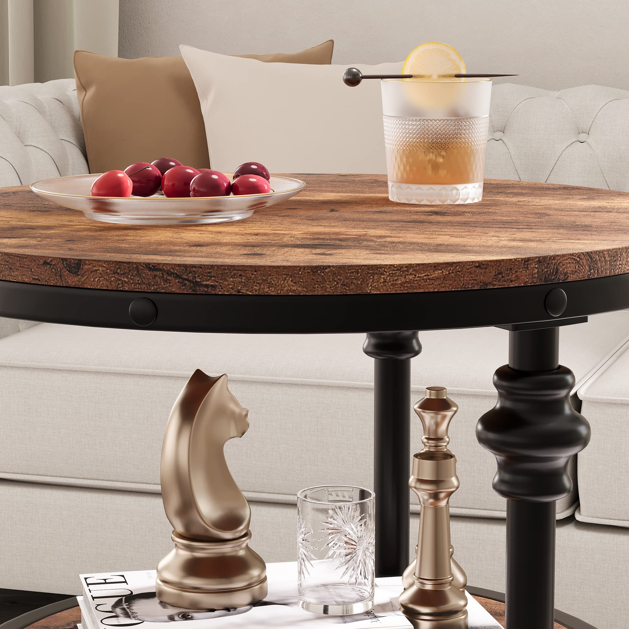 Small Side Table, Round End Table with 3 Shelves for Living Room, Bedroom