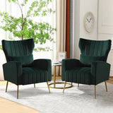 Accent Chairs Set of 2 - Upholstered Velvet Modern Comfy Wingback Armchair for Living