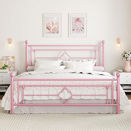 14 Inches Queen Size Metal Platform Bed Frame/Vintage Iron-Art Headboard and Footboard