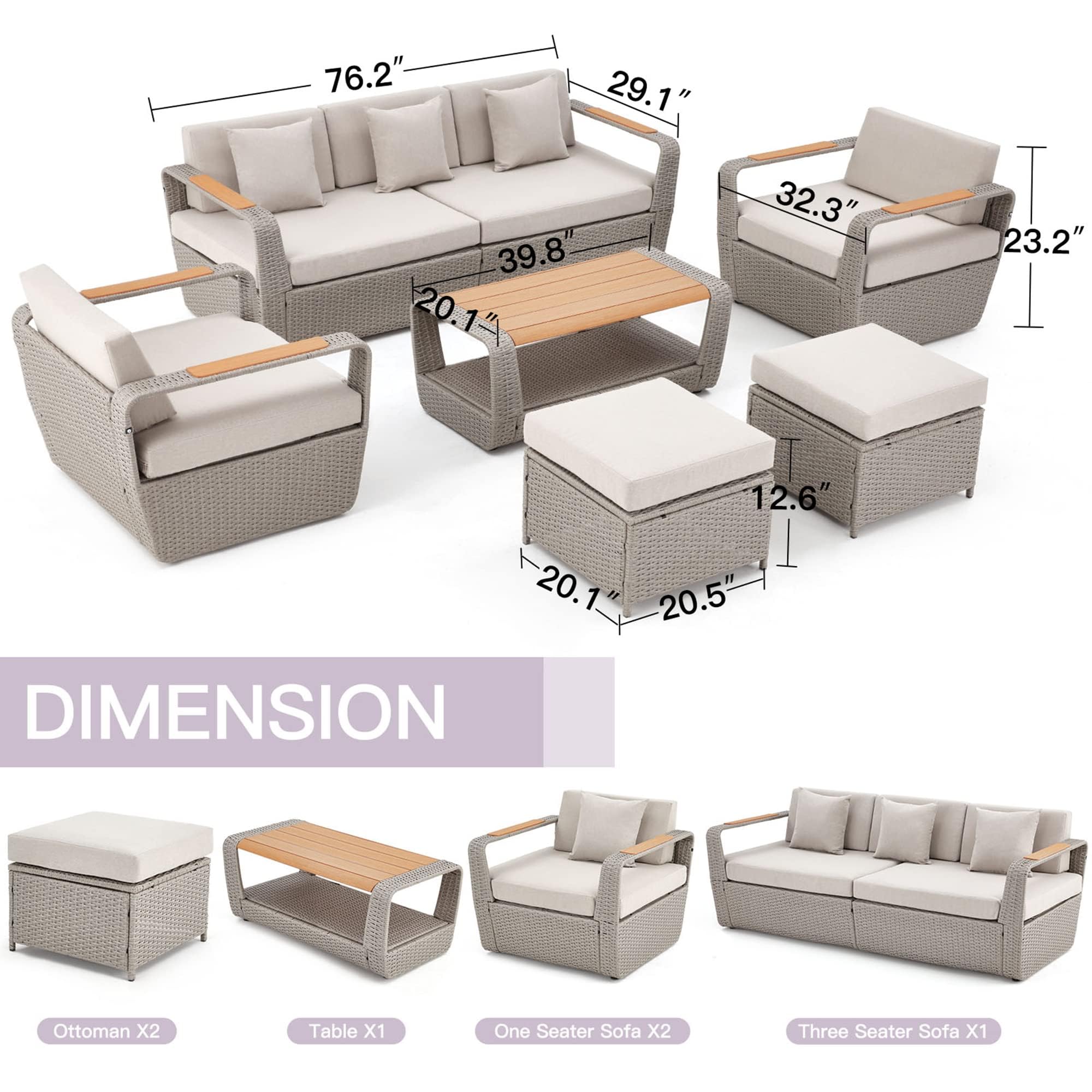 6 Piece Patio Furniture Set, Outdoor Sectional Conversation Rattan Sofa Set