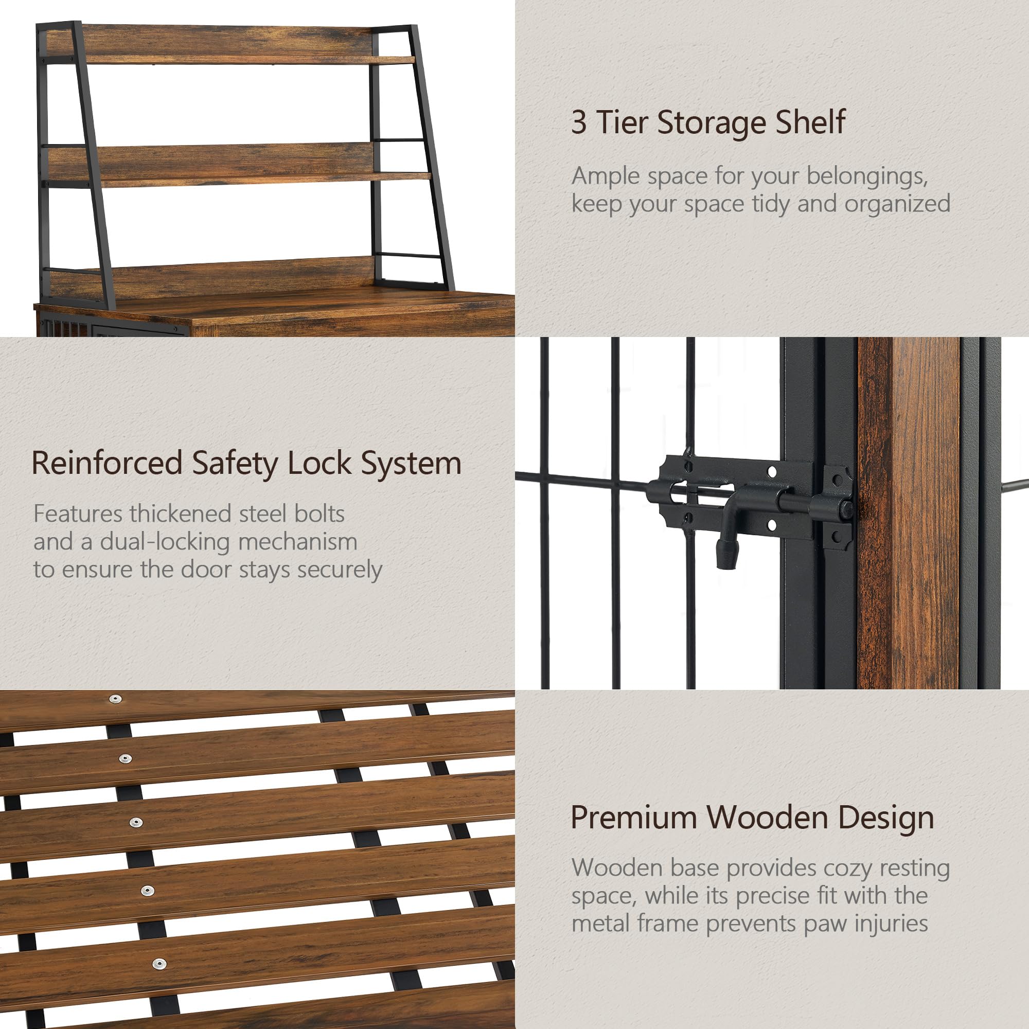 Large Dog Crate Furniture with Storage Shelves - 38" Wooden Pet Kennel End Table