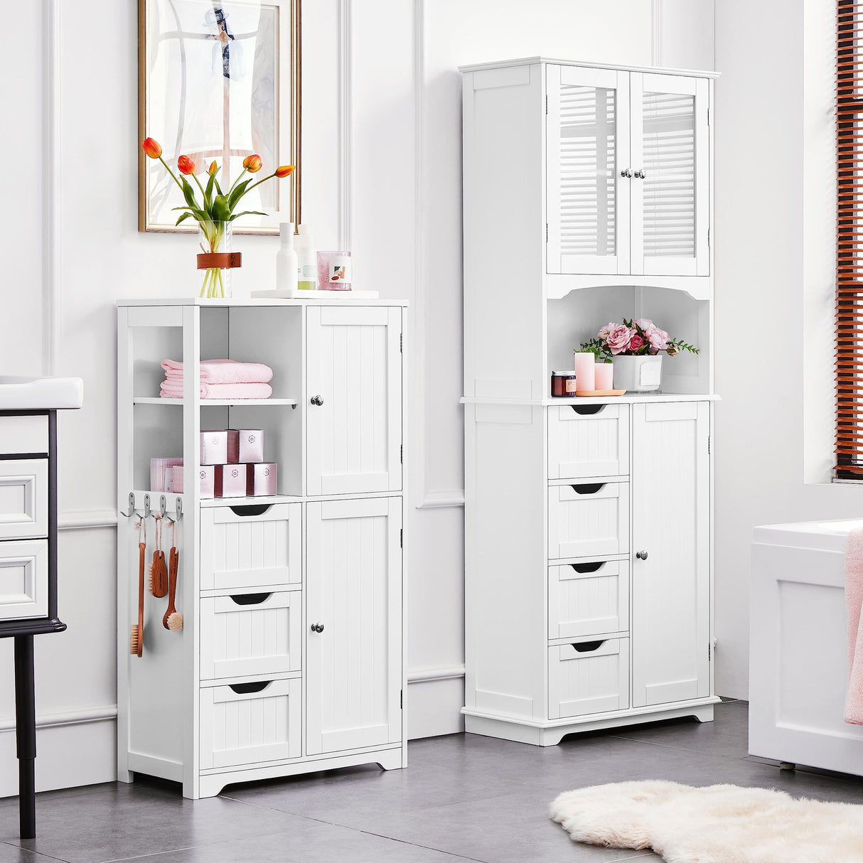 Bathroom Floor Cabinet 42″, Freestanding Storage Cabinet with 3 Drawers,