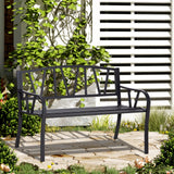 50" Outdoor Bench, Metal Garden Bench with V-Shaped Pattern Backrest, Porch Bench