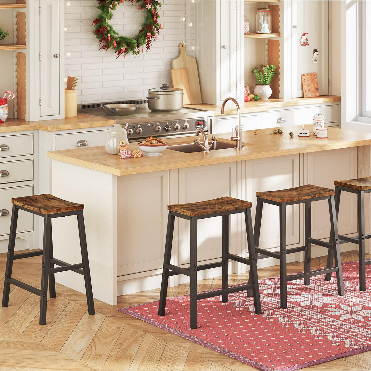 Bar Stools, Set of 2 Bar Chairs, 23.6 Inch Saddle Stools, Kitchen Counter Stools