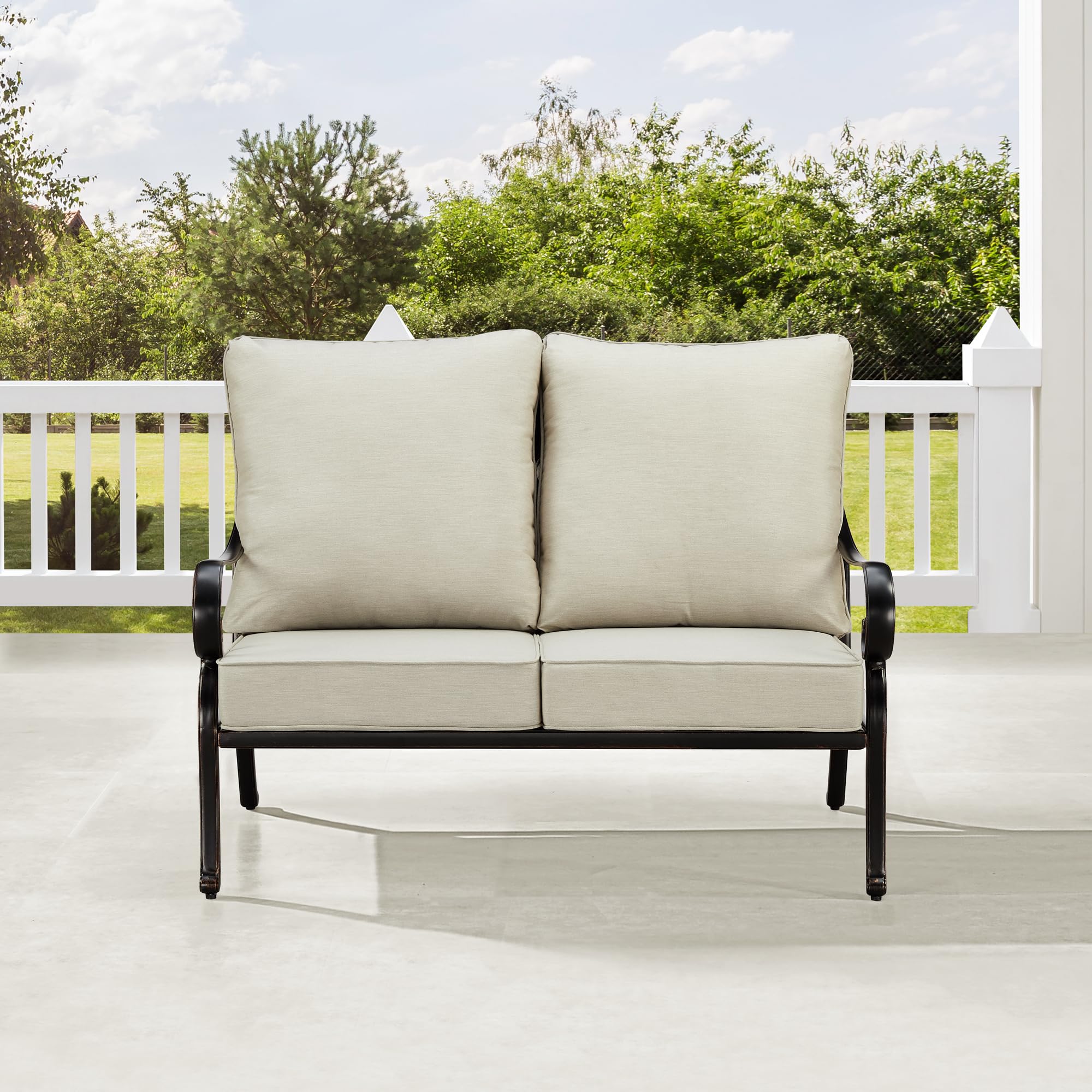Black Aluminum Patio Deep Seating Outdoor Two Seater Loveseat