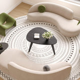 Small Oval Coffee Table,31.5" Black Leaf-Shaped Center Table