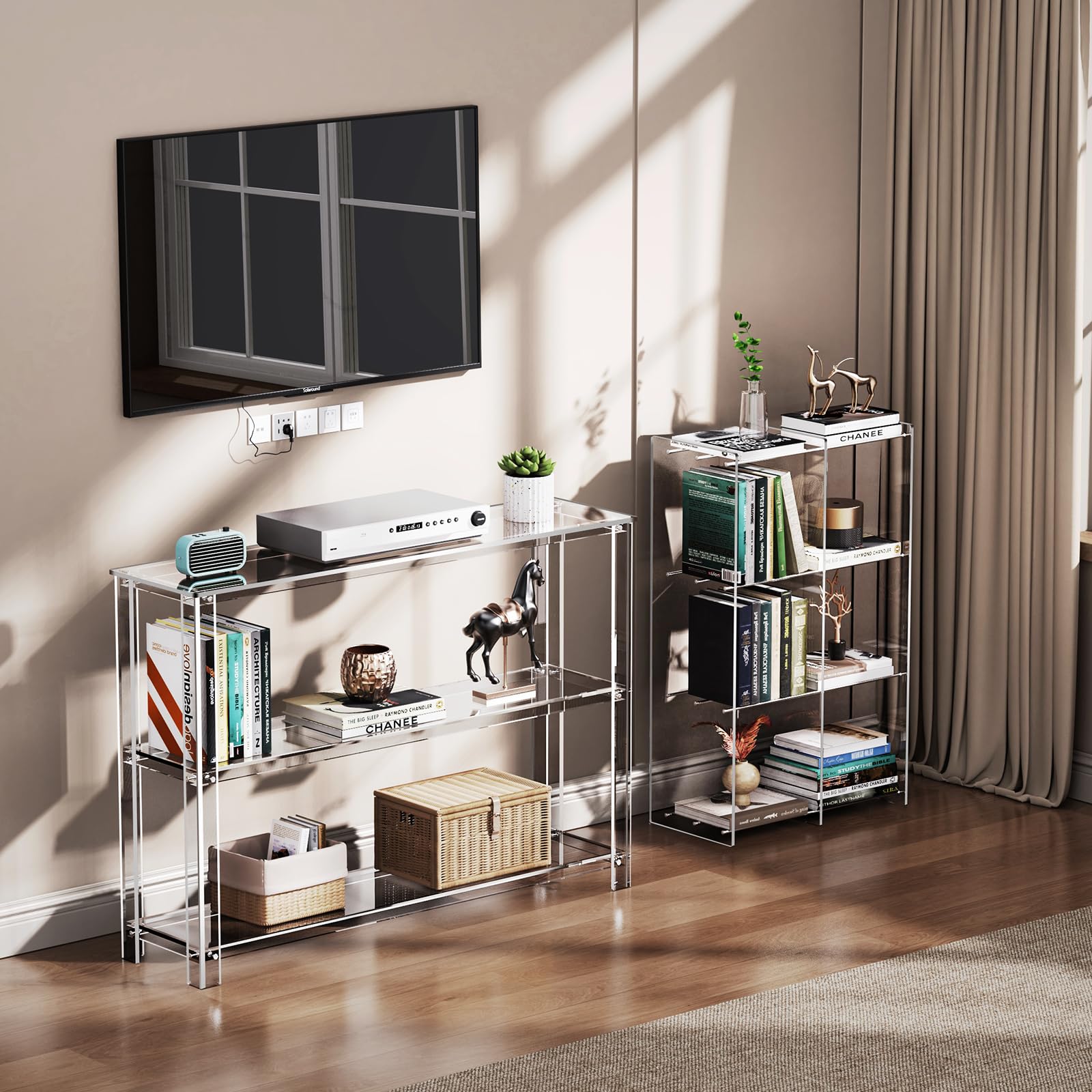 3-Tier Acrylic Console Table with Storage Shelves