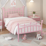 Twin Bed Frame with Crown-Shaped Headboard, Princess Bed for Kids/Girls, Heavy Duty Metal Platform Bed with Iron-Art Headboard and Footboard, No Box Spring Needed, Easy Assembly, Pink