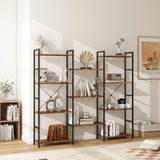 Triple 4 Tier Bookshelf, Industrial Bookcase with 11 Open Display Shelves Wide Book Shelf