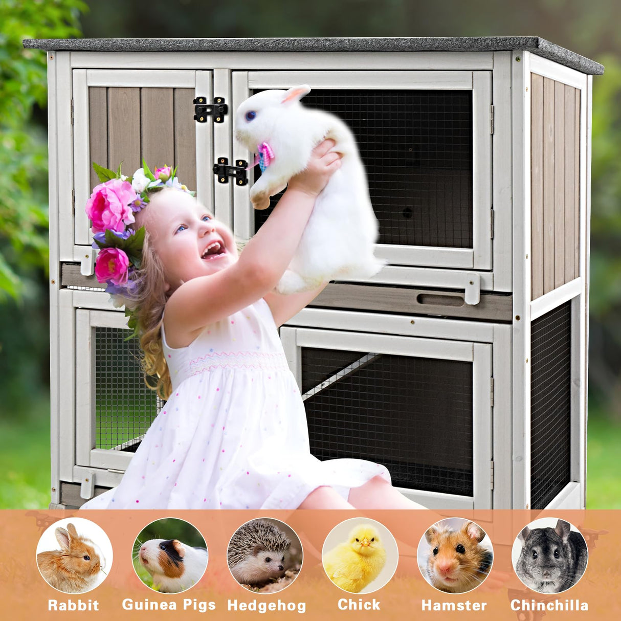 36"L Rabbit Hutch Indoor Wooden 2 Story Bunny Hutch Rabbit Cage Outdoor Bunny Cage