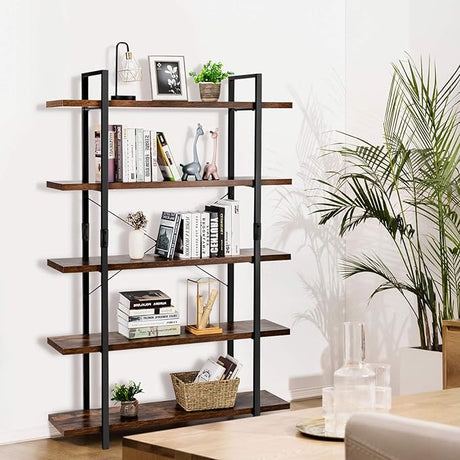 3-Tier Bookshelf Industrial Style Bookcase Vintage Wood Bookshelves with Metal Frame