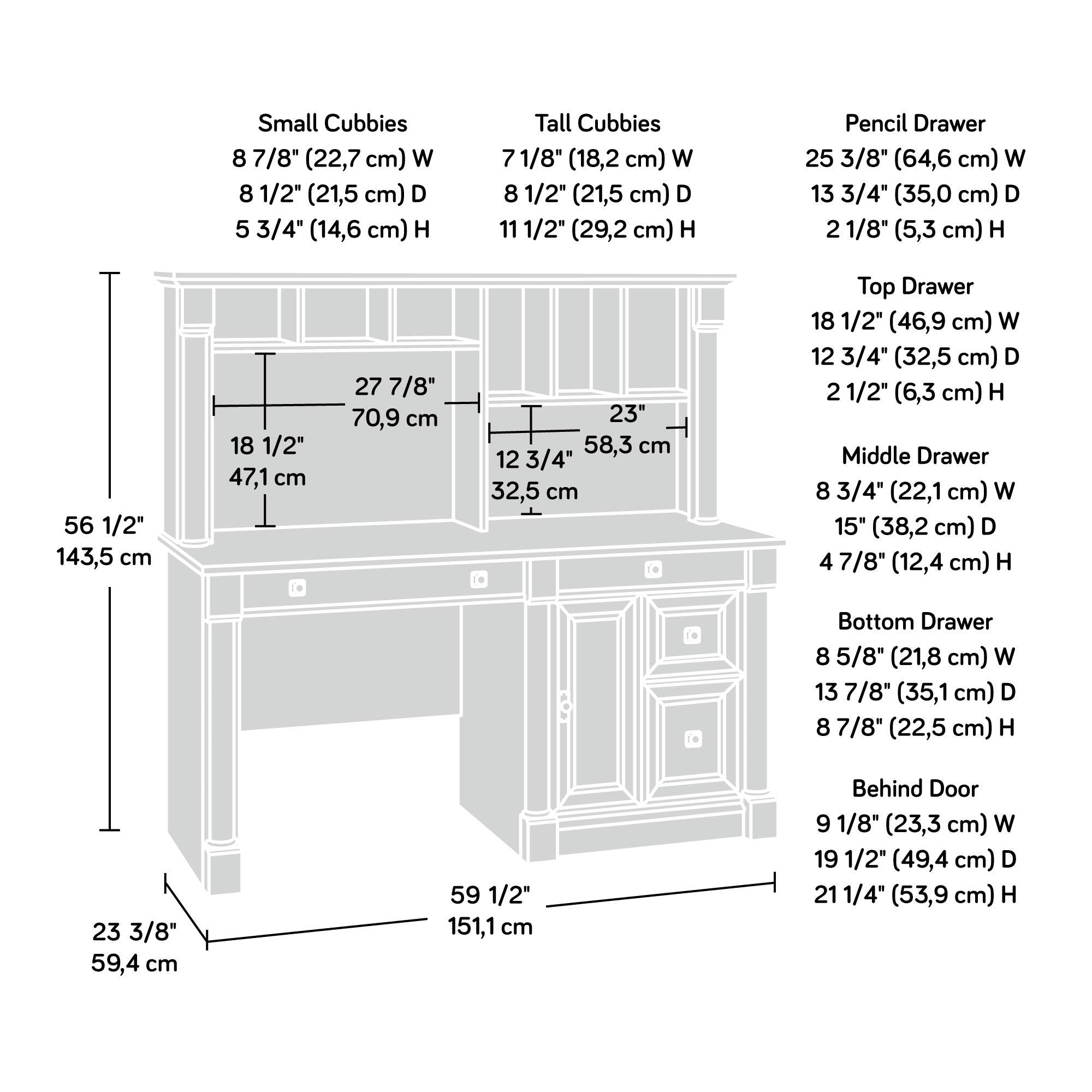 Palladia Desk with Hutch, L: 59.49" x W: 23.54" x H: 56.5", Vintage Oak Finish