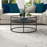 Ada 32" Wide Round Coffee Table in Blackened Bronze