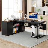 Large Computer Desk with File Cabinet, 71 inch Executive Desk L Shaped Office Desk