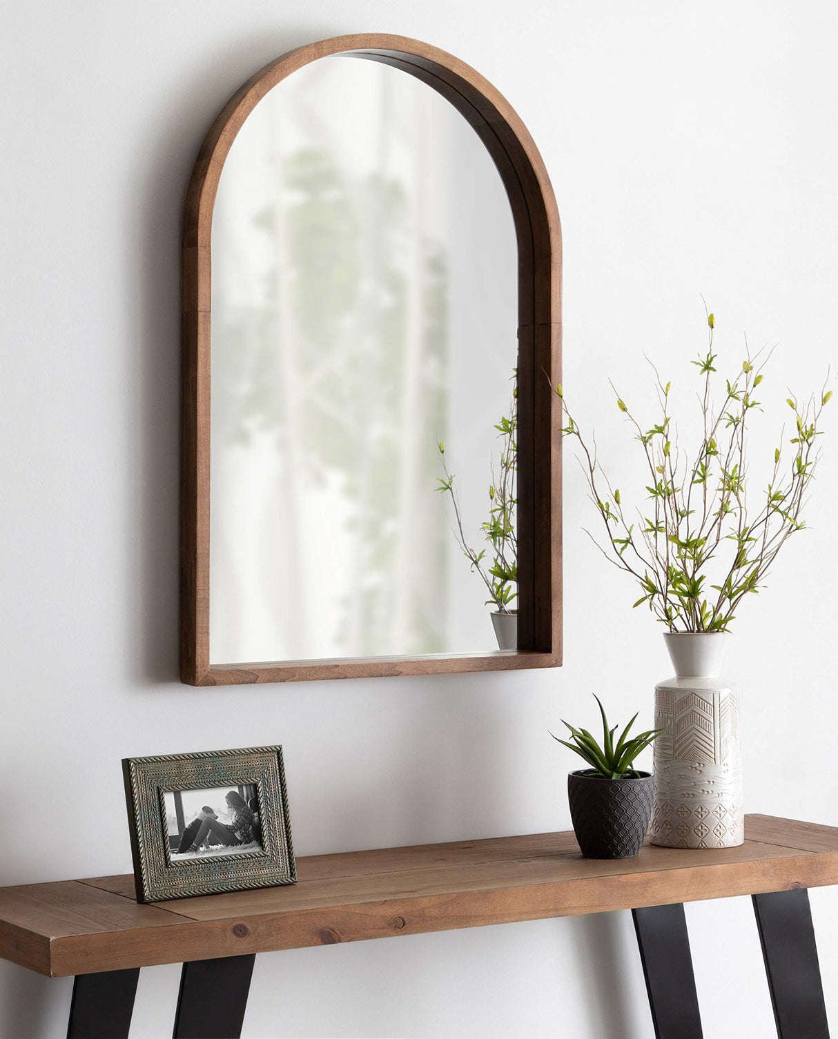Kate and Laurel Hutton Rustic Modern Farmhouse Arch Mirror, 24" x 36", Natural Wood Finish