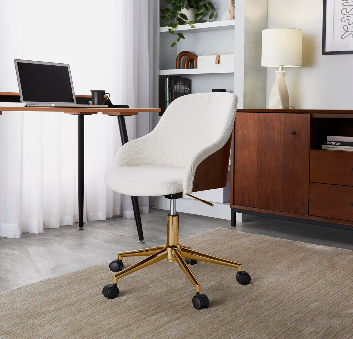 Bacci Office Chair, Home Office Chair with Wheels, Gold Desk Chair, Computer Chair