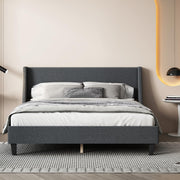 Queen Size Upholstered Platform Bed with Linen Fabric Adjustable Headboard