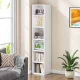 LITTLE TREE 70.9 Inch Tall Narrow Bookcase, Corner Bookshelf 6 Tier Cube Display Shelf Storage Organizer for Small Space, White