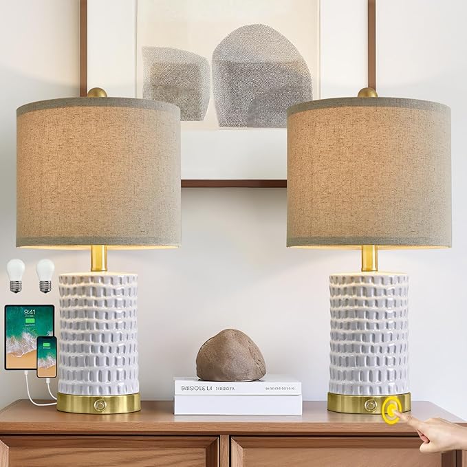 24.75" Modern Accent Ceramic Table Lamp Set of 2 for Bedroom Desk Decor