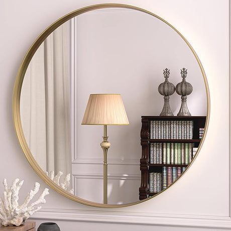 Brushed Silver Bathroom Mirror for Wall, 55 x 30 Inch Metal Framed Bathroom Mirrors