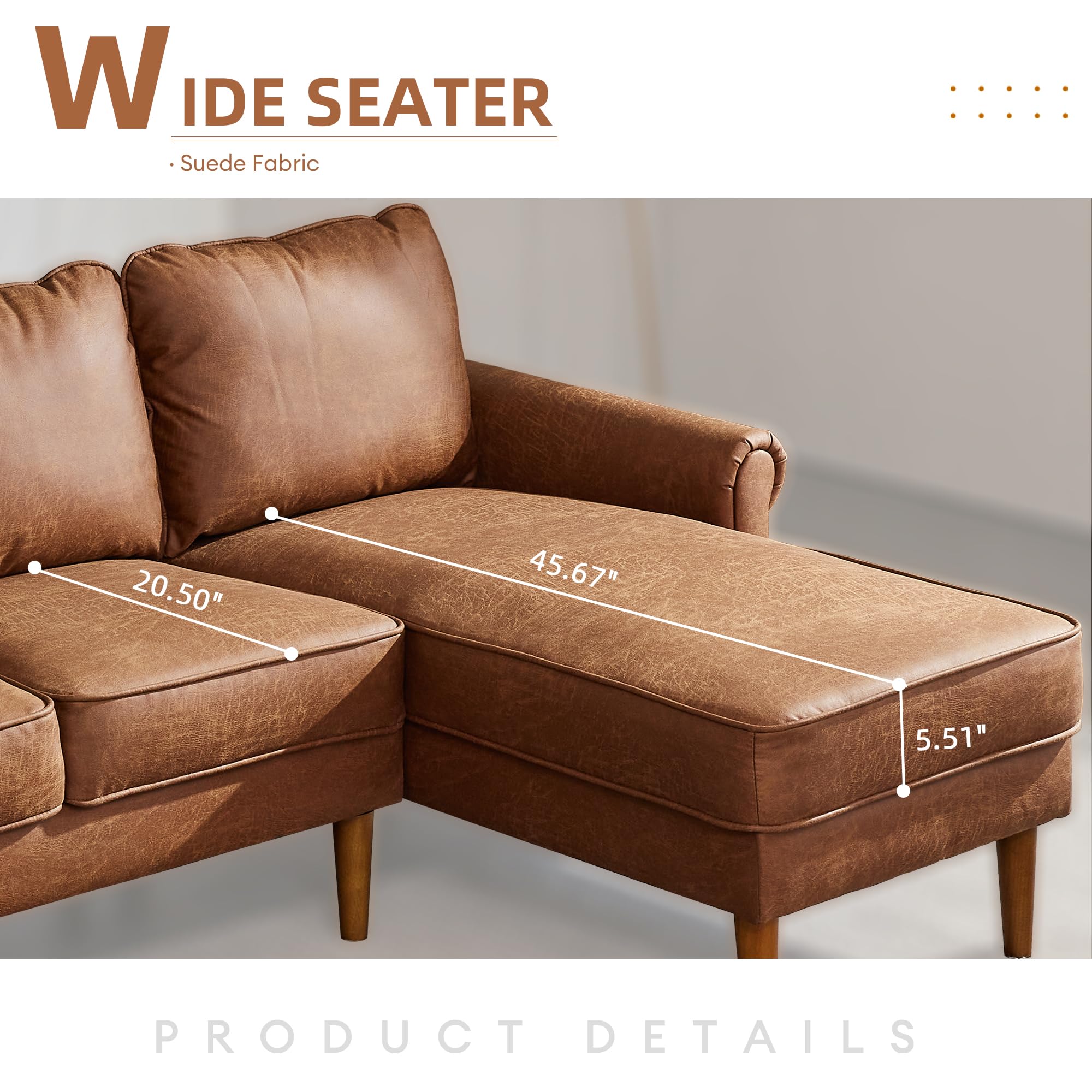Weaxty 81.55" Sofa Couch, L Shaped Faux Leather Sectional with Chaise Suede Fabric