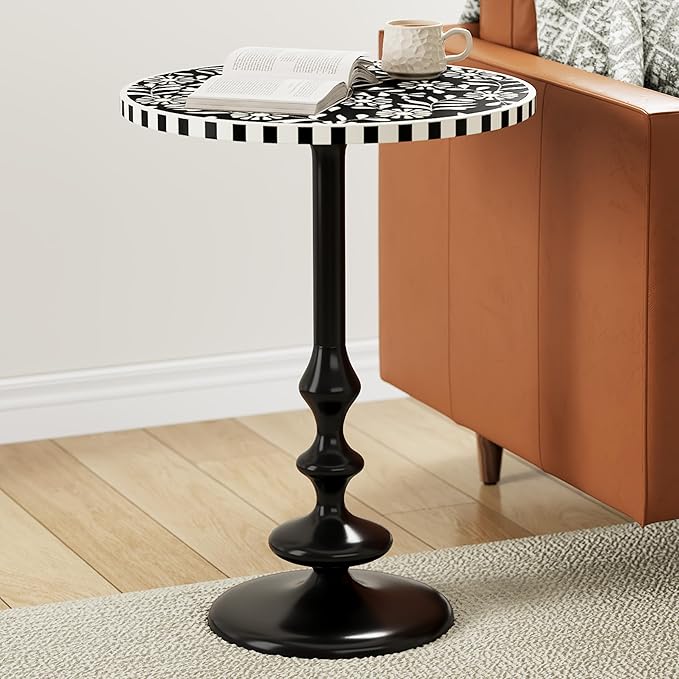 Hiltona Wood End Table, Small Drink Table, Indoor Round Side Table