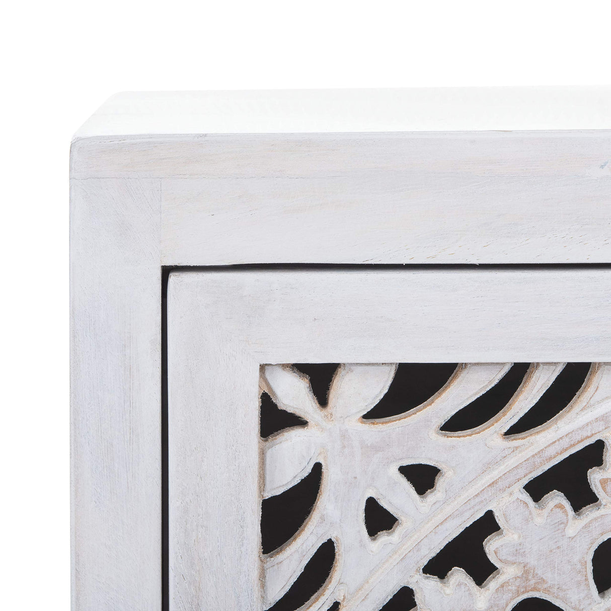 Thea 1 Door Carved Nightstand, White Washed