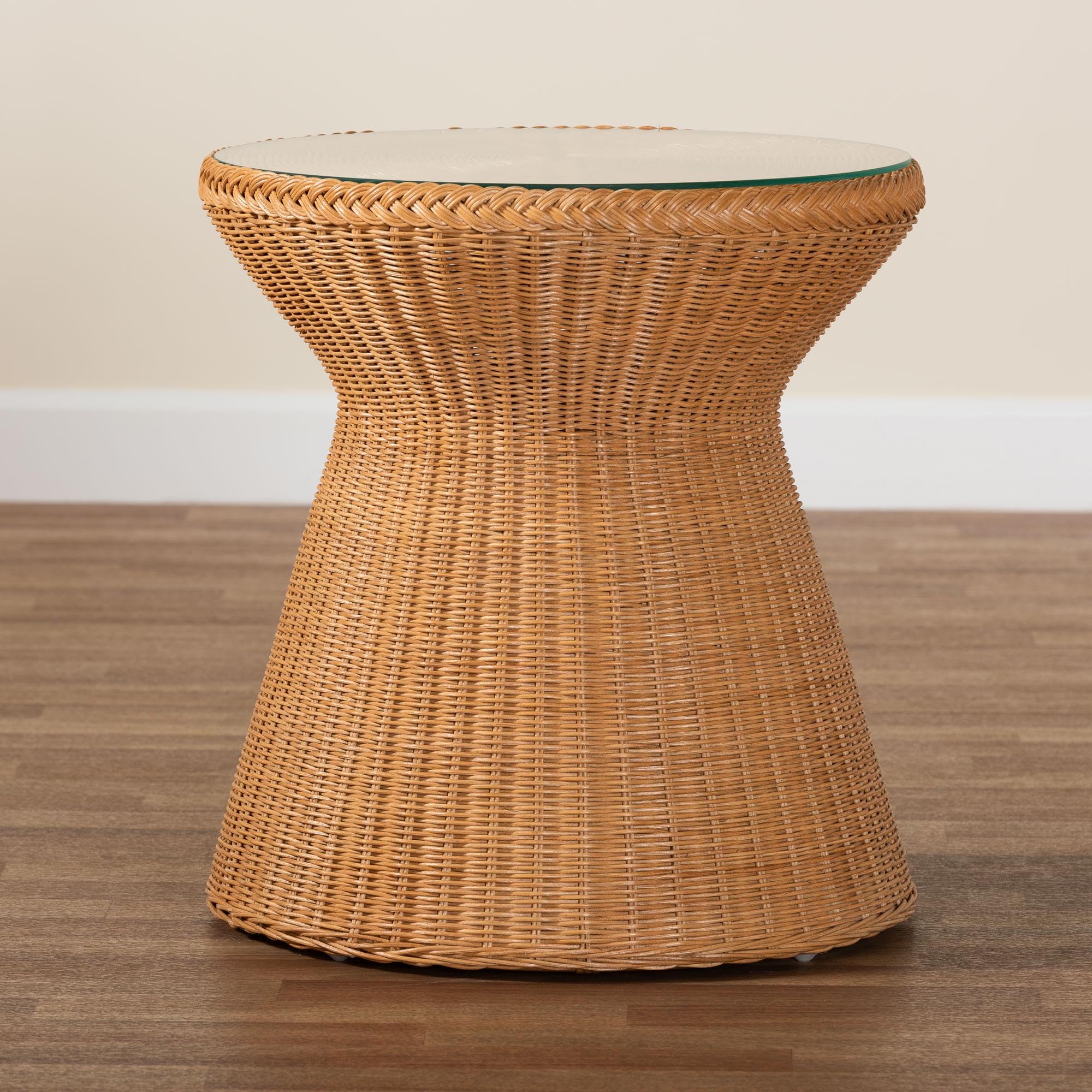 Nina End Table, Round, Natural Rattan