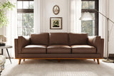 Full Leather Sofa 88” | Pure Full Italian Nappa Leather Couch, Solid Wood Accent