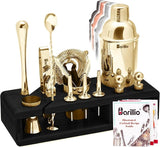 Silver Bartender Kit - Stainless-Steel Cocktail Shaker Set w/Black Bamboo Stand